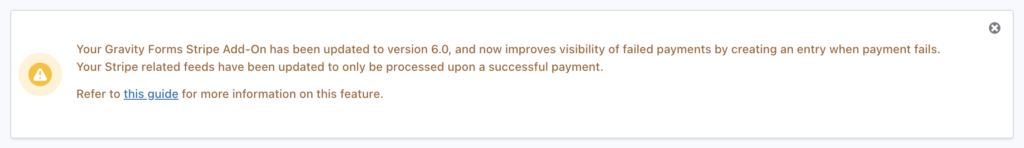 Image showing Stripe Add-On 6.0 notice