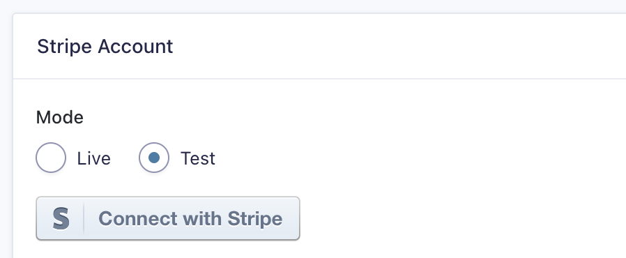 Select Test Mode for Connect to Stripe