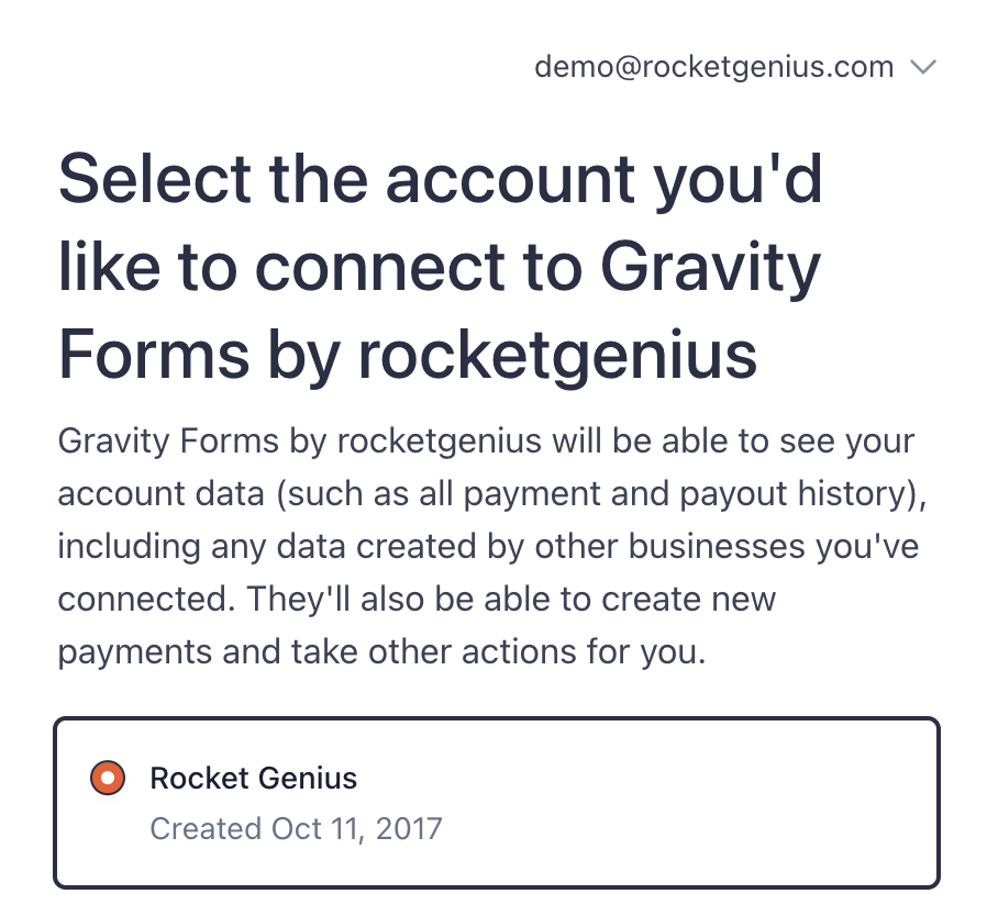 Select Account to Connect to Stripe