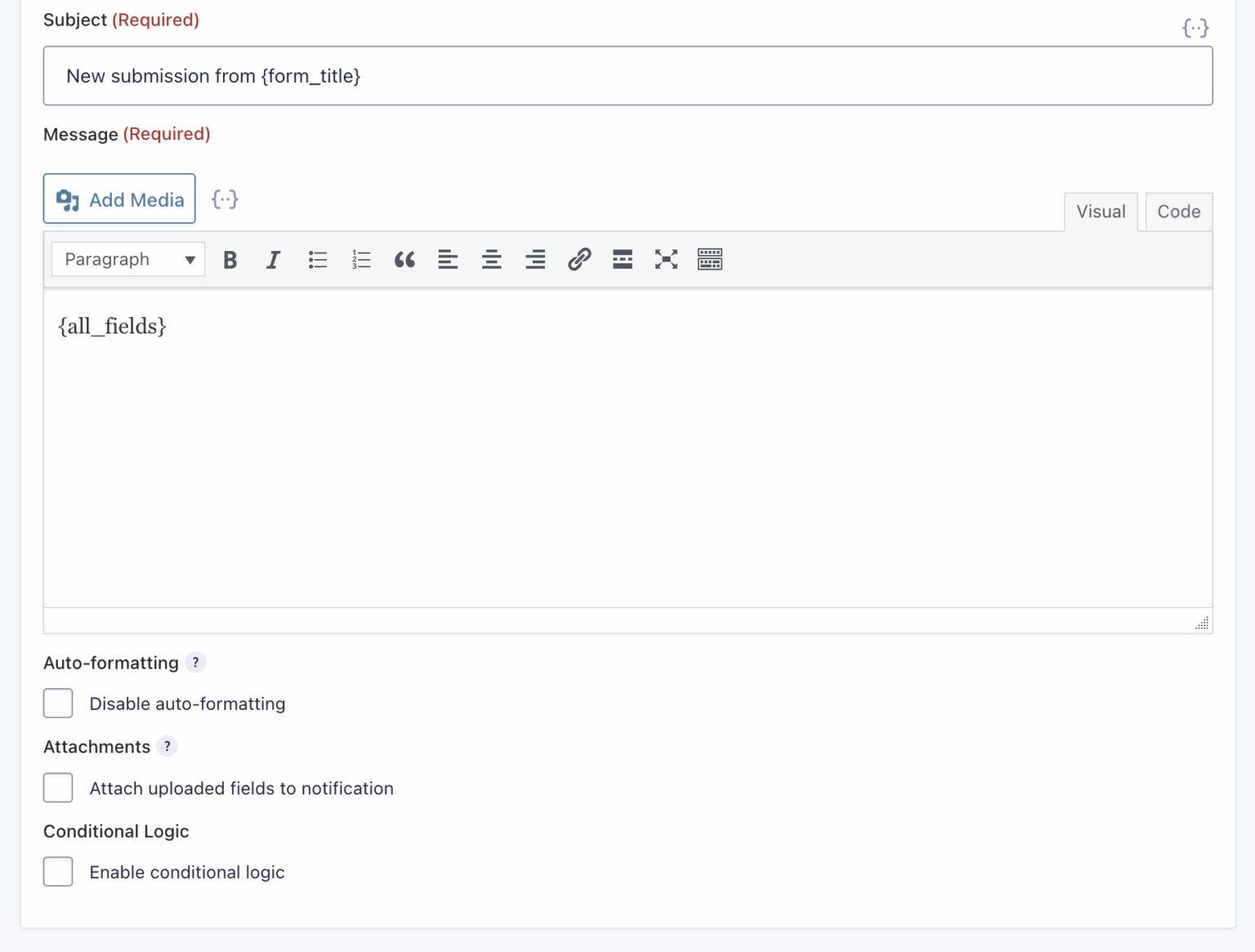 Configuring Form Notifications - Gravity Forms Documentation