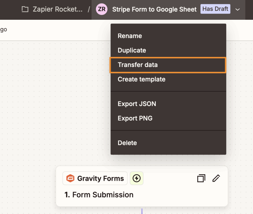 Image showing Zapier Transfer data menu screen
