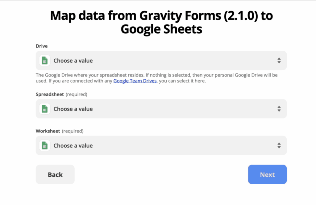 Image showing Zapier settings for the Zap (map data)