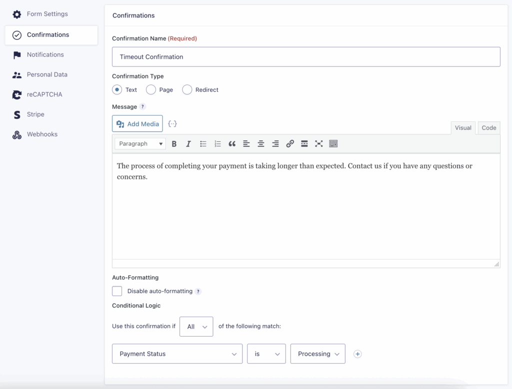 Image showing default timeout confirmation