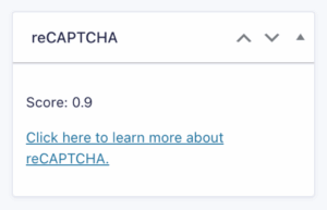 Image showing reCAPTCHA meta box on Entry Detail page.