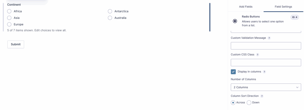 Image showing Display in column setting