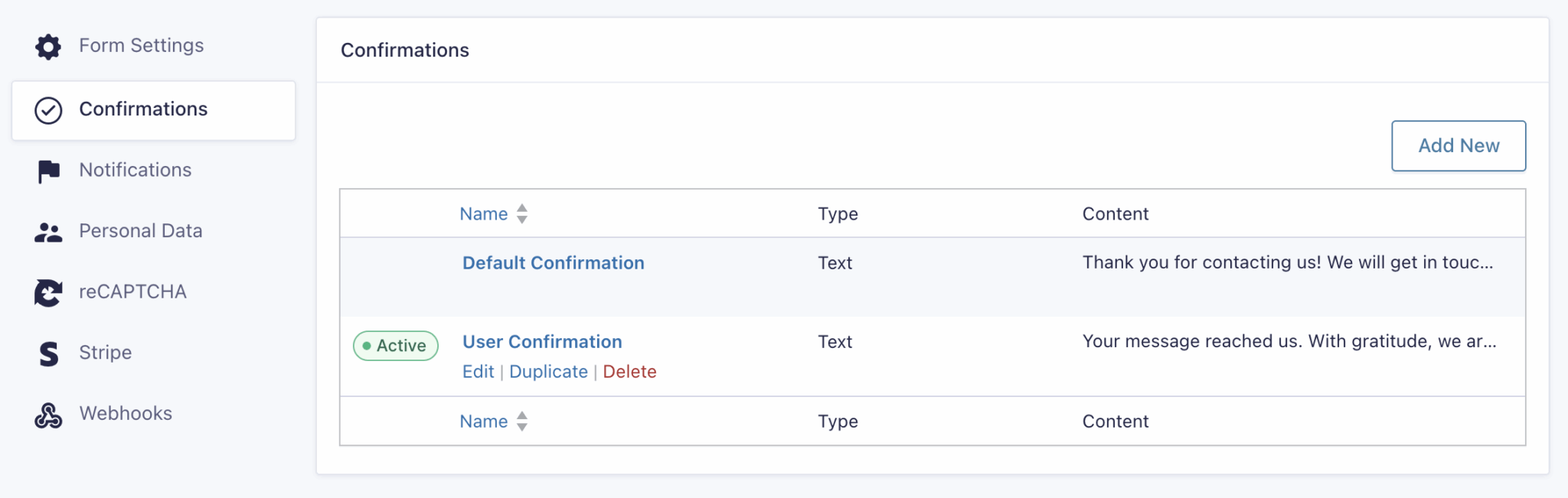Confirmation Base Confirmations List Page - Gravity Forms Documentation