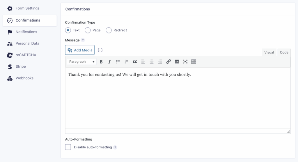 Image showing Default Confirmation