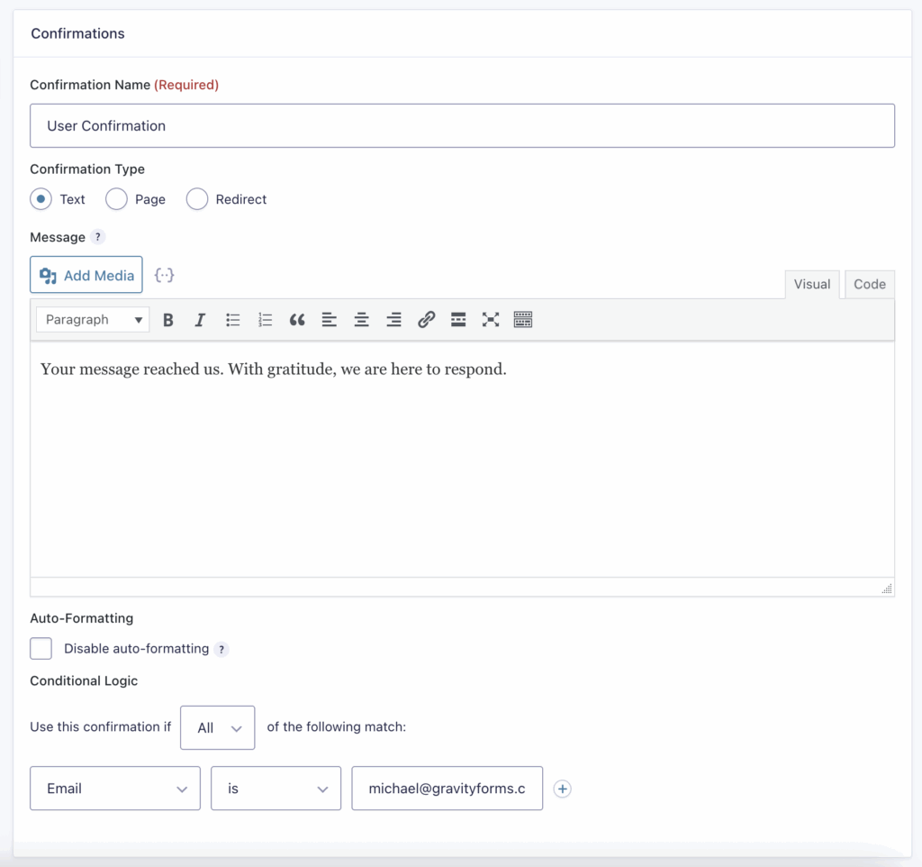 Configuring Confirmations - Test Confirmations