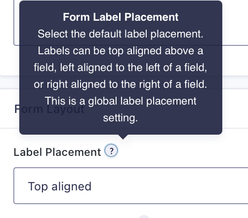 Image showing tooltip in the From Settings