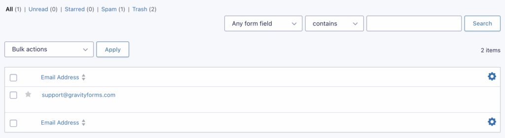 Image showing the Entries list for All entries.