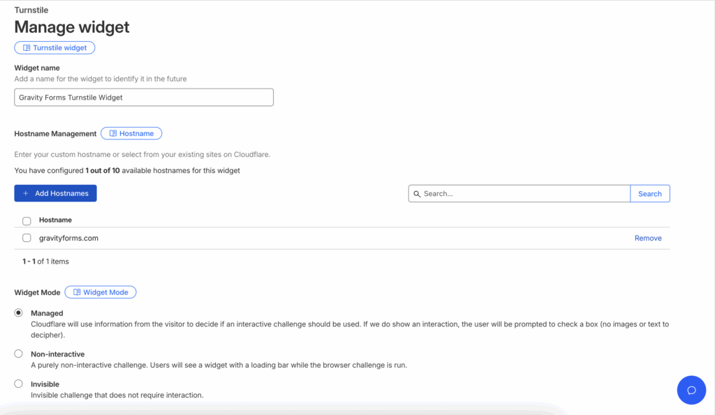 Image showing Cloudflare Turnstile Widget management
