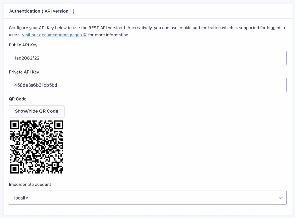 Image showing Authentication settings for Gravity Forms API Version 1