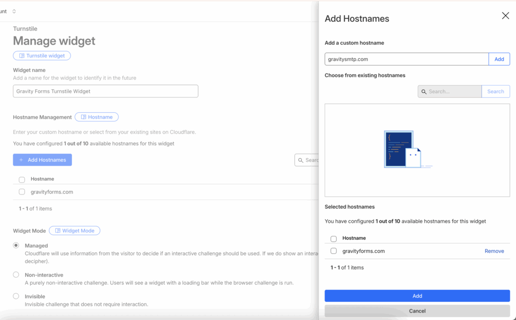 Image showing Cloudflare Turnstile Widget Hostname management