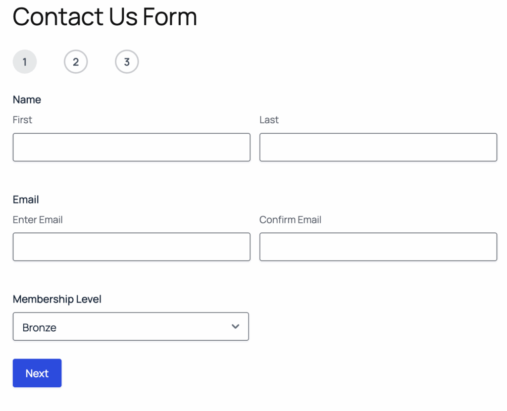 Image showing the Steps Progress Indicator in a form.