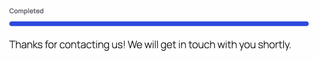 Image showing progress bar confirmation message in the front end.