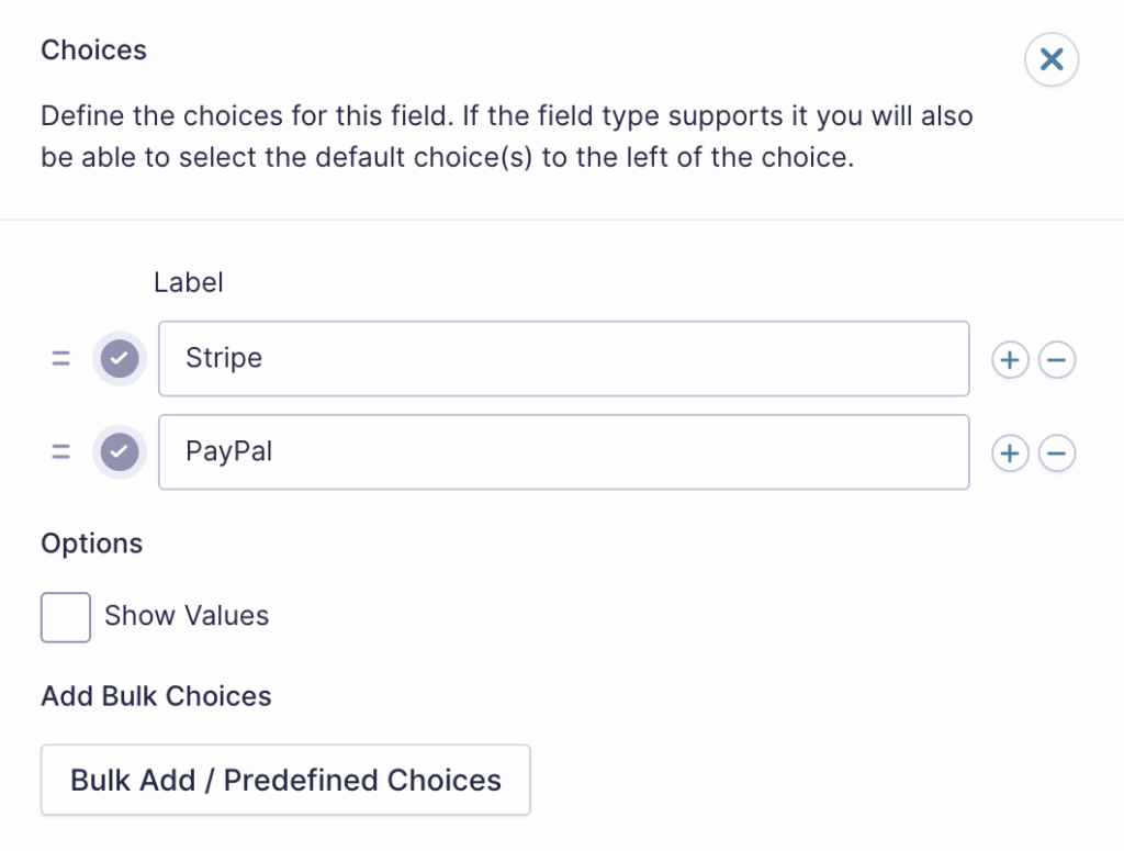 Image showing choices flyout that will be used for Conditional Logic settings