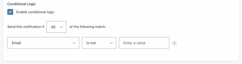 Image showing Conditional Logic Settings for a Notification