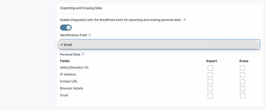 Screenshot of Form Settings - Personal Data Settings