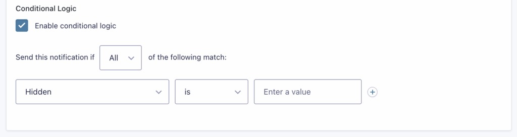 Image showing Conditional Logic Settings for a Notification