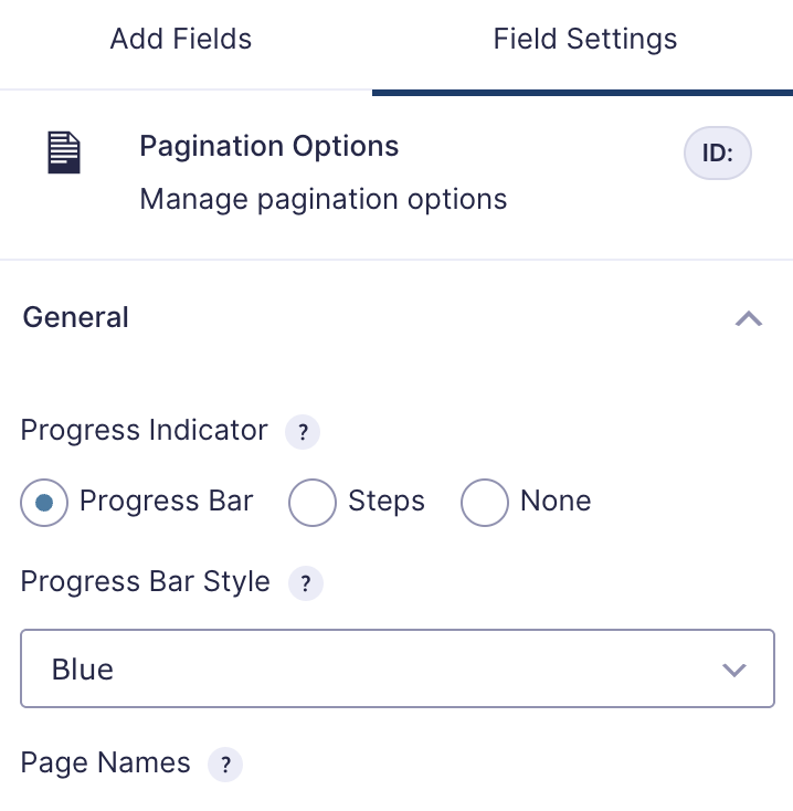 Image showing Progress Bar settings in the form editor