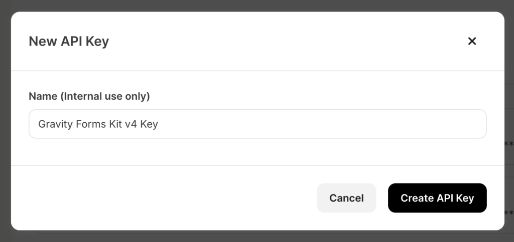 Image showing Kit new API Key modal
