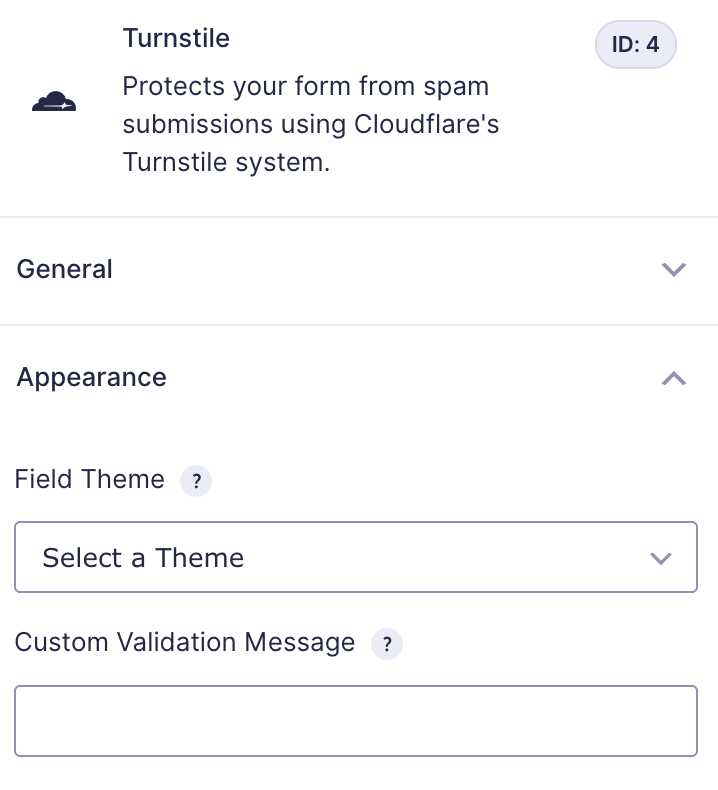 Turnstile Field - Appearance Settings
