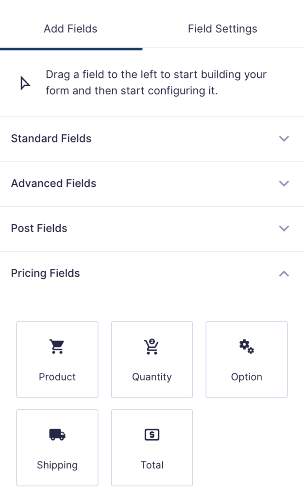 Image showing pricing fields in the form editor