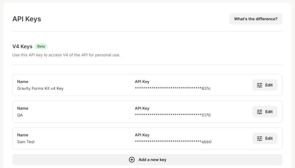 Image showing Kit new API Key settings