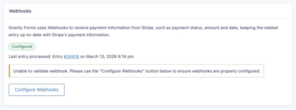 Image showing Webhooks Configured but unable to validate