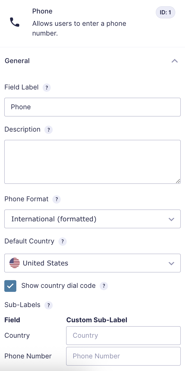 Image showing Phone Field Settings