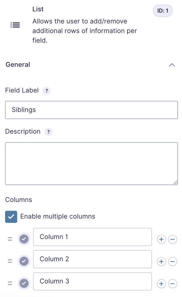 List Field Example in Form Editor