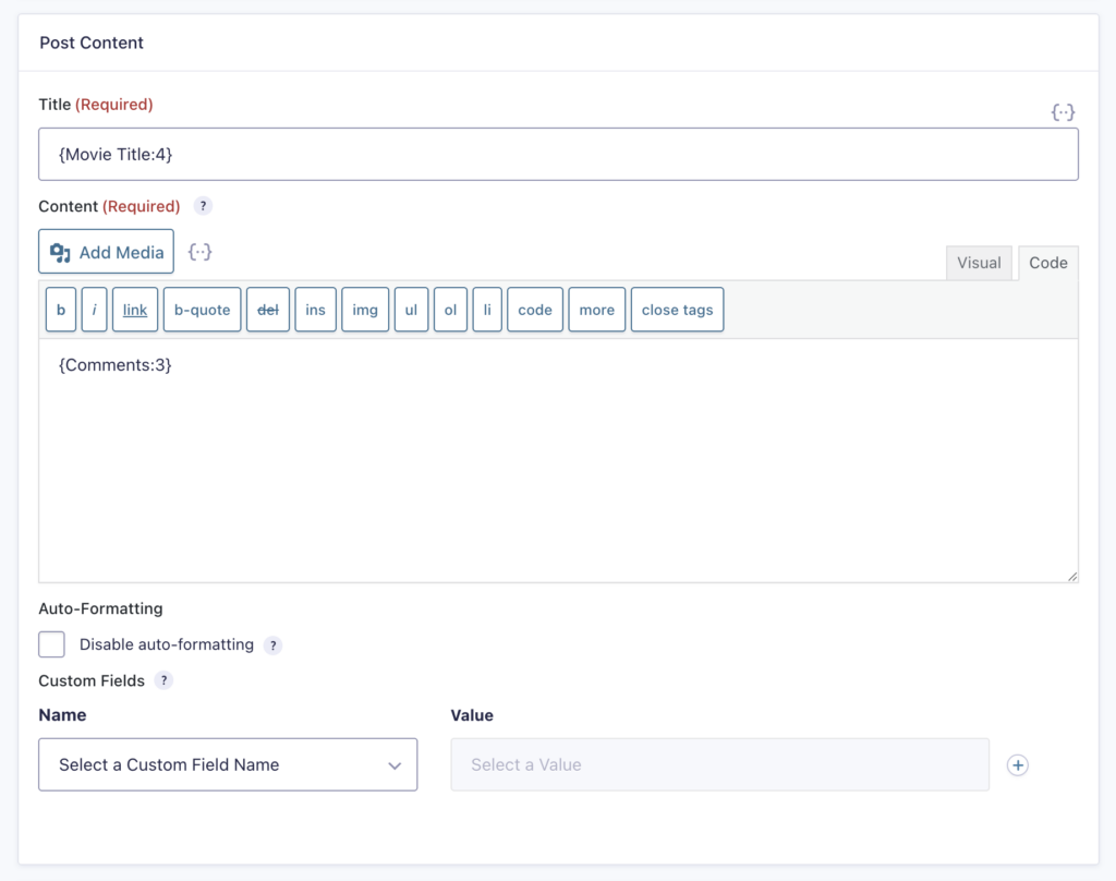 Post Creation Feed Settings Page Post Content Settings