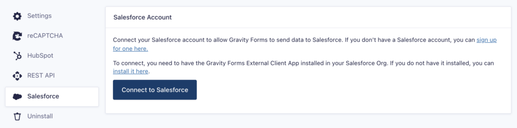 Image showing instructions to connect to Salesforce.