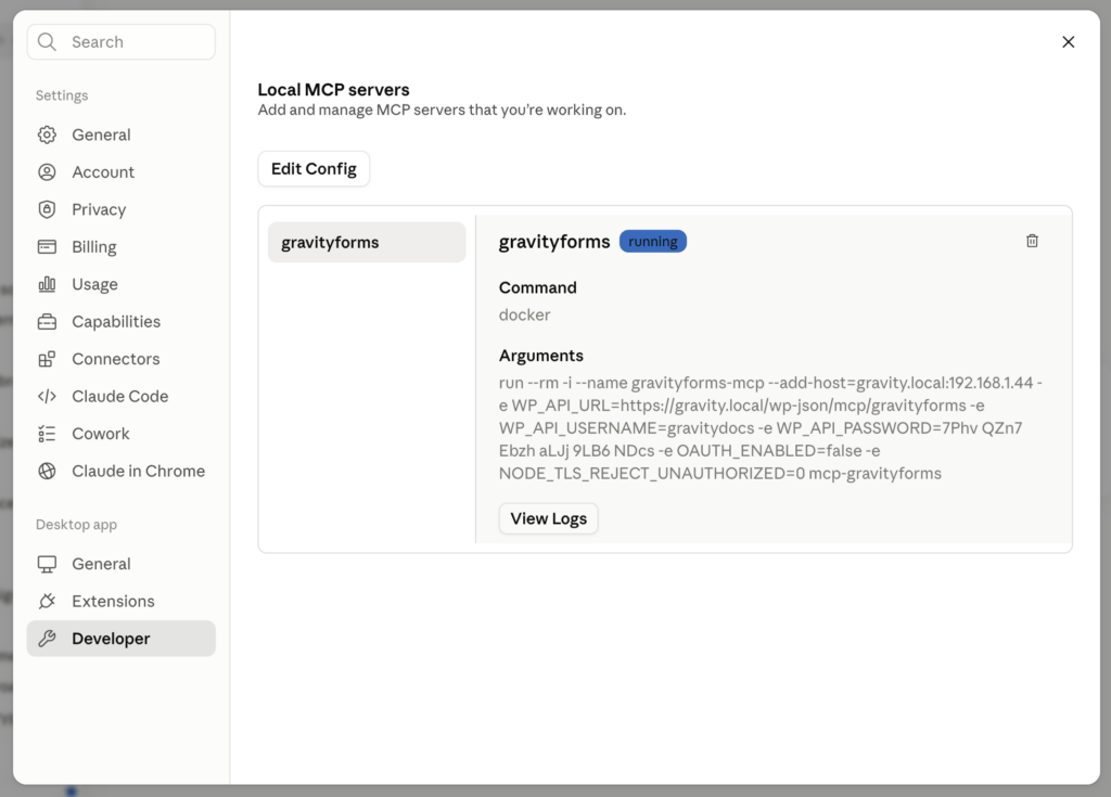 MCP Settings in Claude Desktop