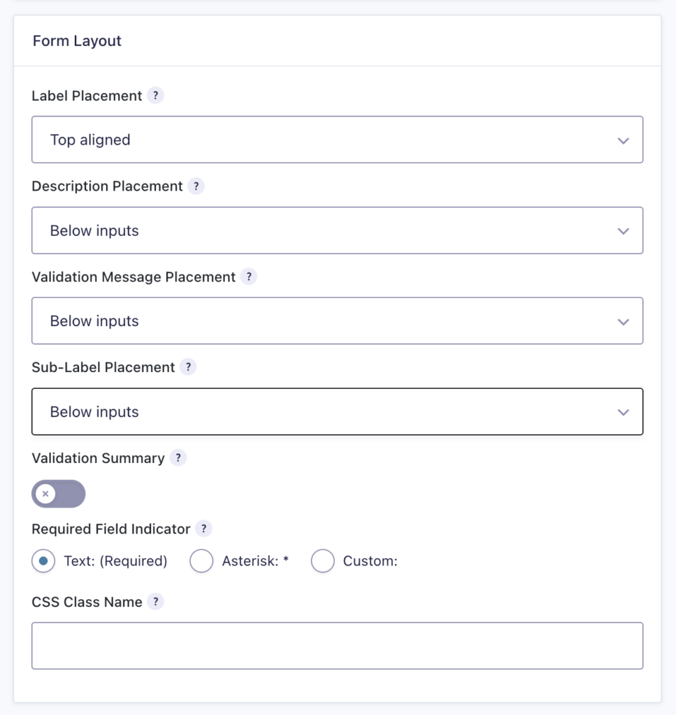 Image showing Form Layout Settings