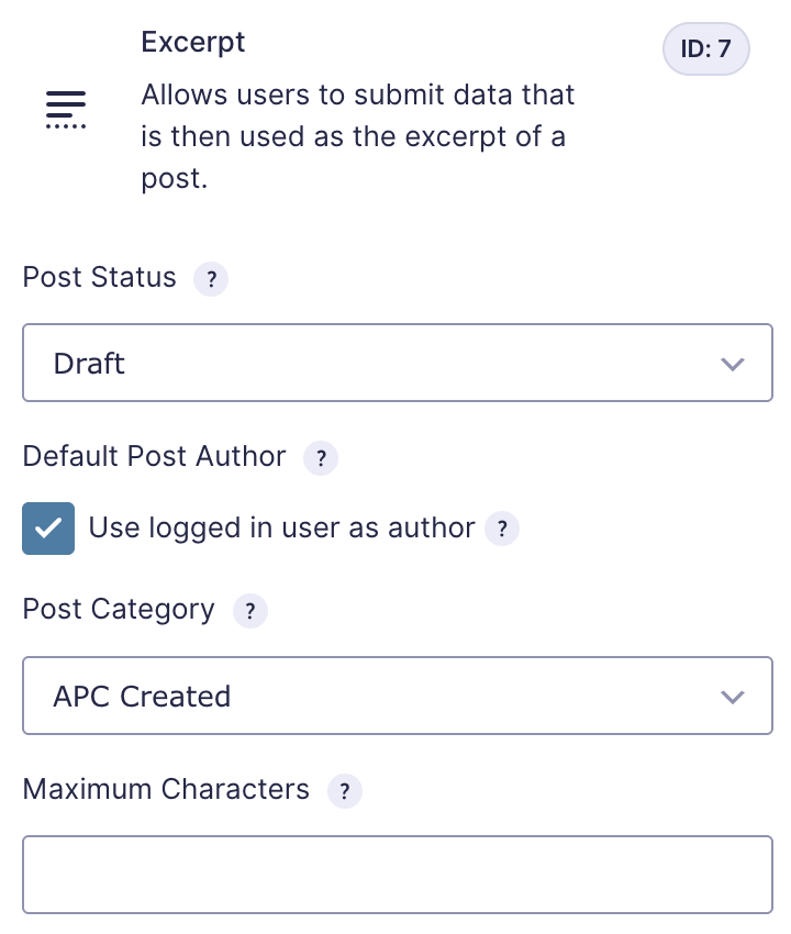 Screenshot of Post Excerpt Field General Settings