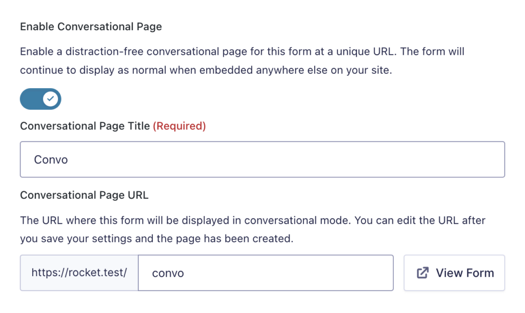 The Enable Conversational Mode toggle is displayed in Form Settings.