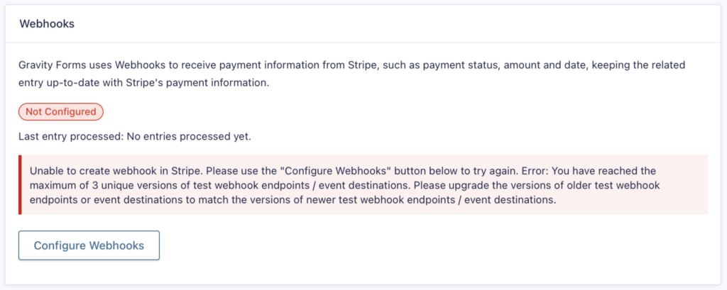 Image showing Webhooks Not Configured