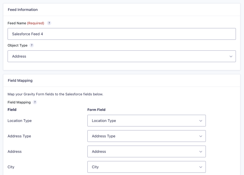 Image showing the feed mapping for the Address Object Type