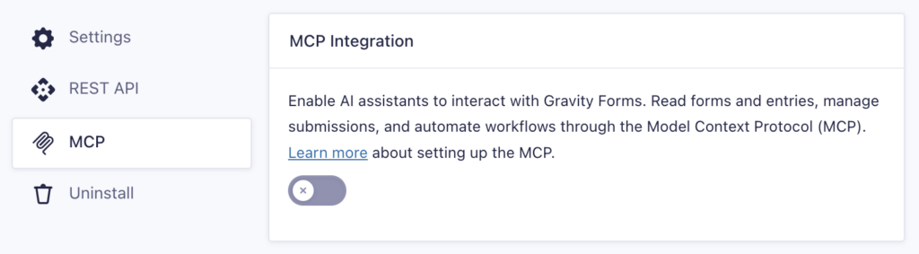 Image showing MCP Settings for Gravity Forms