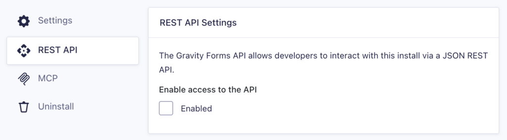 Image showing REST API Settings for Gravity Forms