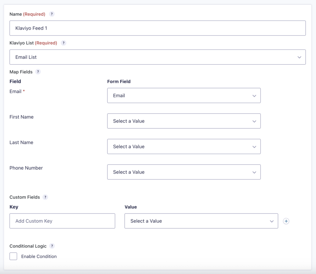 Image showing Klaviyo feed settings reference.