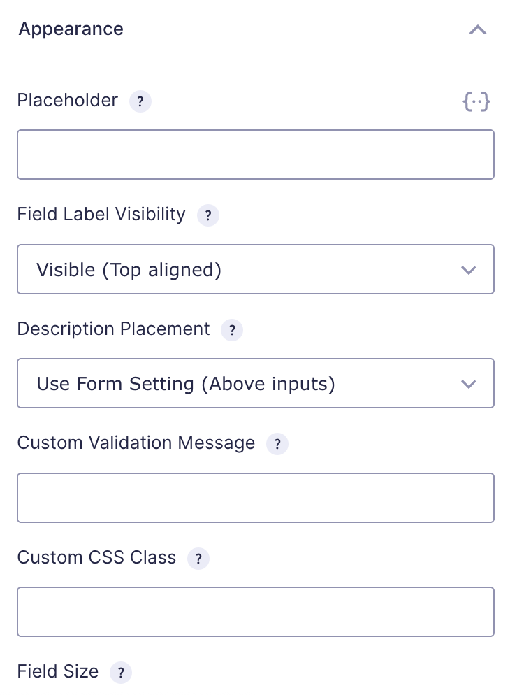 Image showing Appearance Settings Section