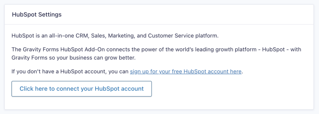 Image showing HubSpot Add-On Account Settings
