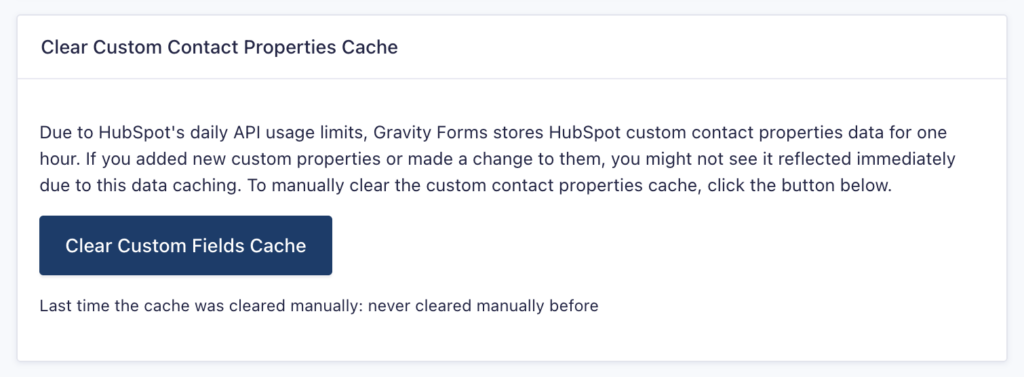 Image showing HubSpot Add-On Cache Settings