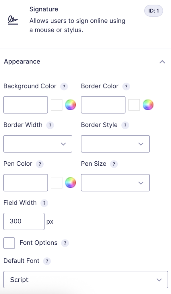 Signature Field - Appearance Settings
