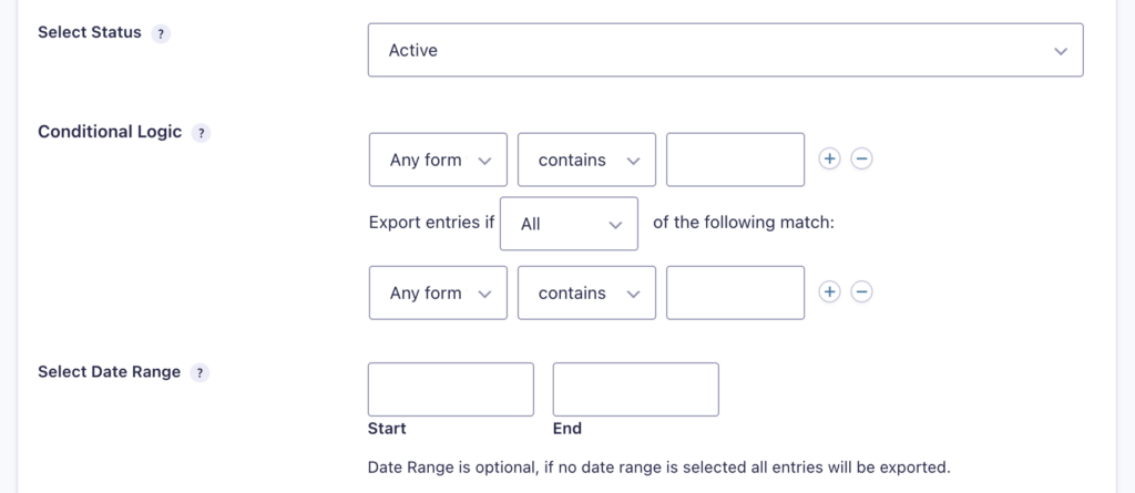 Export Entries Settings