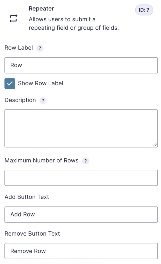 Image showing Repeater field General Settings