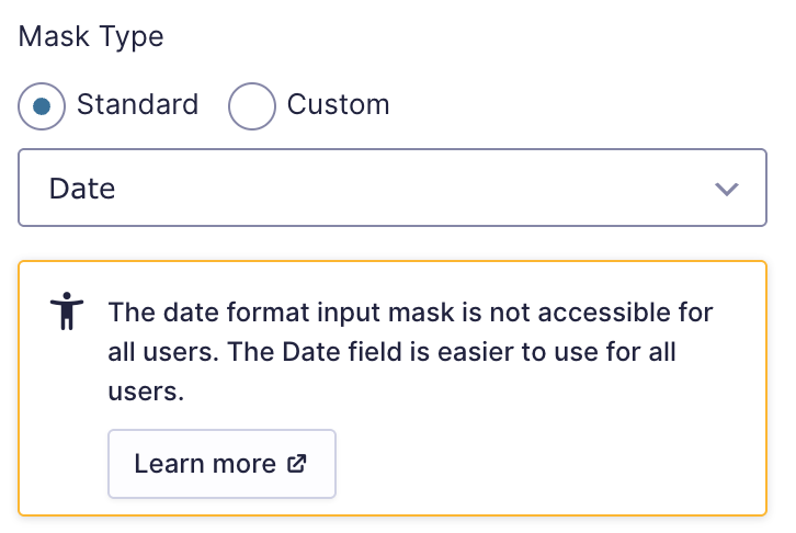 Accessibility Warning | Input Mask Set to Date