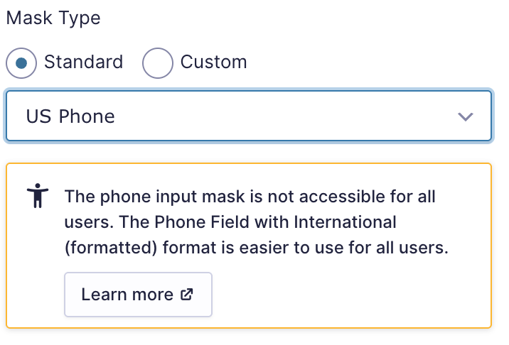 Accessibility Warning | Input Mask Set to US Phone